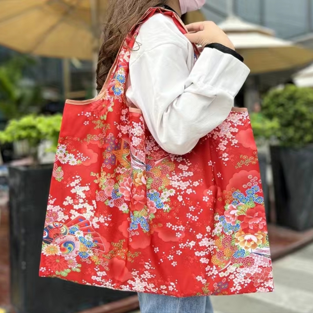 NEW floral cherry blossom foldable reusable tote bag / shopping shoulder…